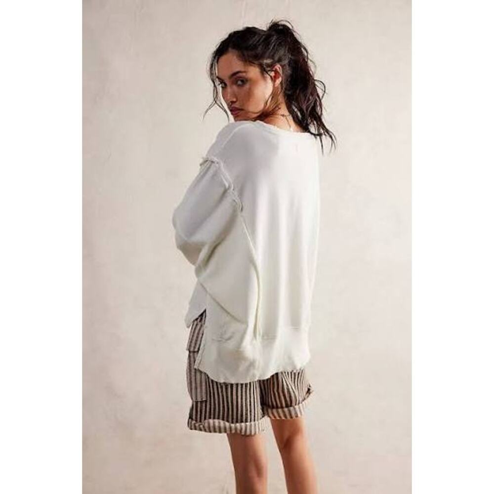 FREE PEOPLE NWT We The Free Camden Sweatshirt White Cream Boatneck Small - Picture 6 of 9